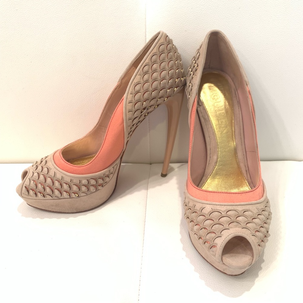 ALEXANDER MCQUEEN Satin Suede Open Toe Shoes Sz 40